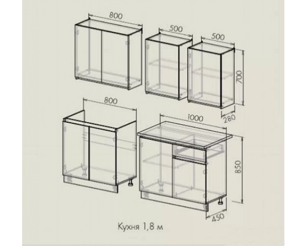 Кухня Стиль 1,8 м (белый)