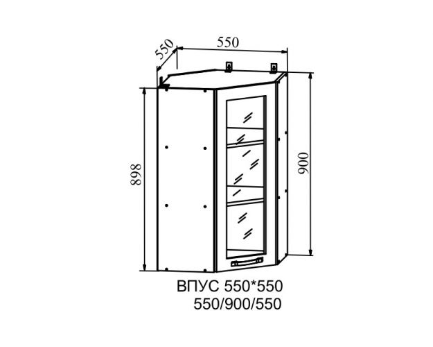 Гарда ВПУС 550 шкаф верхний угловой со стеклом высокий (Серый Эмалит/корпус Серый)