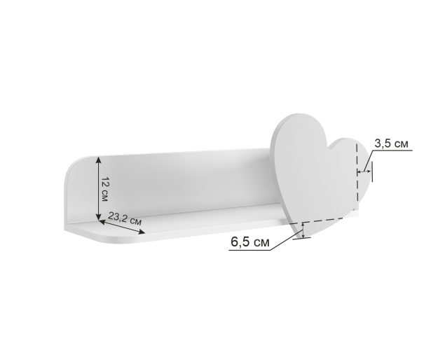 Полка навесная Сердечко белое дерево / пудра розовая