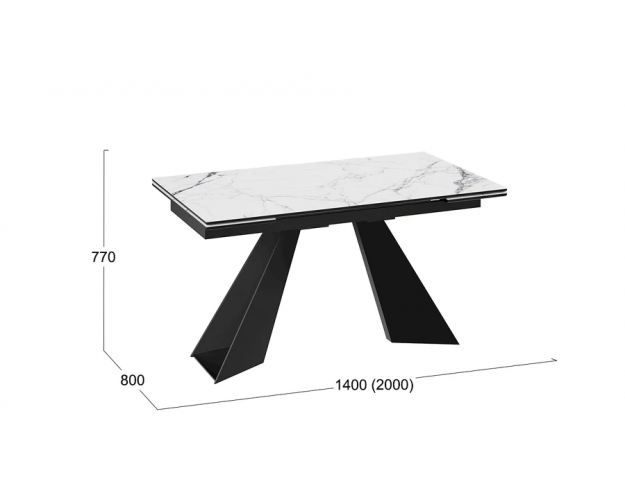 Стол обеденный Гермес черный муар / белый мрамор
