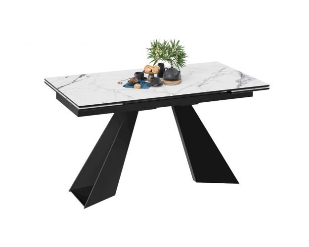 Стол обеденный Гермес черный муар / белый мрамор